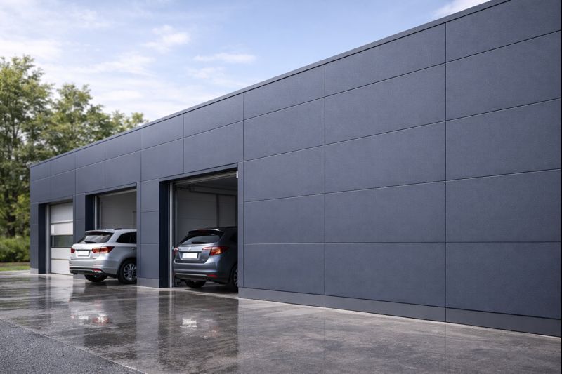 Пример стены/фасада из гладких сэндвич-панелей ППС на коммерческом объекте